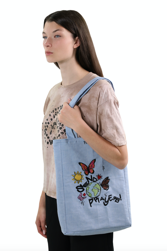 Tote Send Prayers Canvas Sky Blue