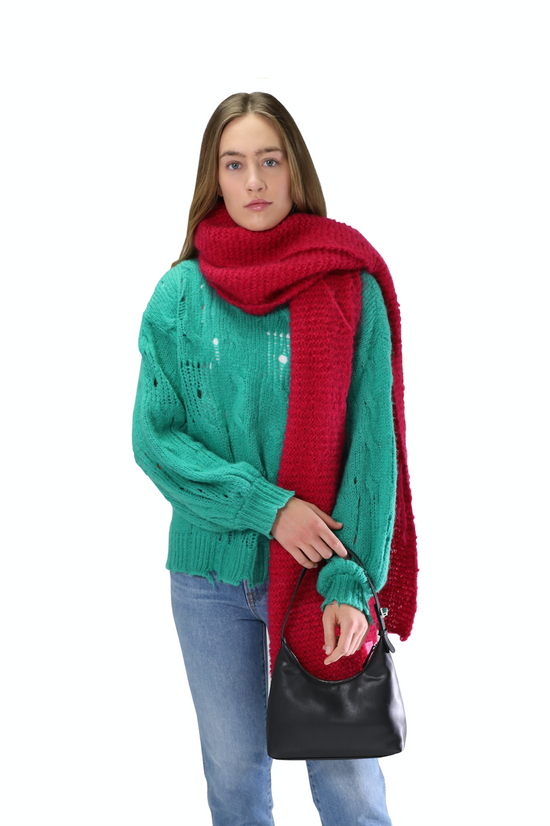 Knitted Blanket Scarf Ruby